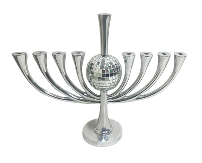 Happy Jew Year Menorah with spinning disco ball for Hanukkah 2024